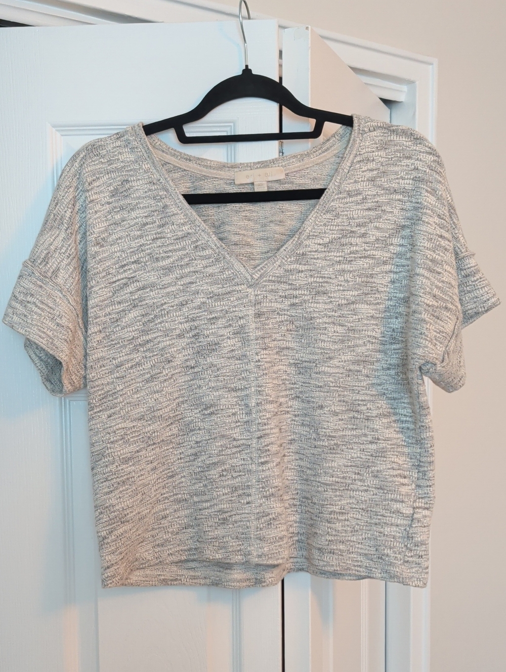 Anthropologie Heathered V-Neck Short Sleeve Top - Light Gray
